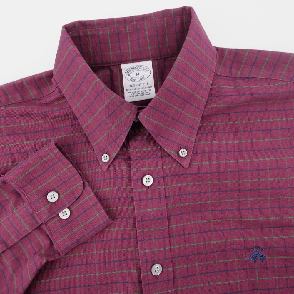 Brooks Brothers Regent Fit Plaid Shirt Burgundy Long Sleeve Mens M